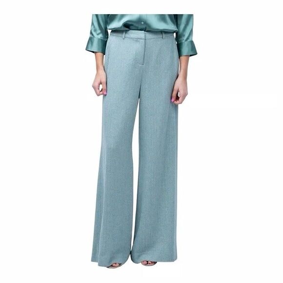 L'AGENCE Pants - L'AGENCE Pilar Women's Wide-Leg Pants Size 6 Blue Wide High Rise Chevron NEW